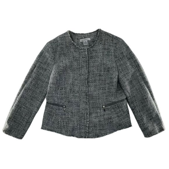 Liz‎ Claiborne Women's Gray Tweed Career Blazer 3/4 Sleeves Zip Jacket Size M - Picture 1 of 6